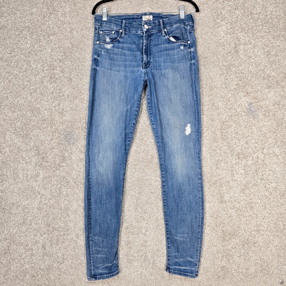 Mother The Looker Jeans Womens 30 (31x29) Blue Cotton Stretch Distressed Skinny